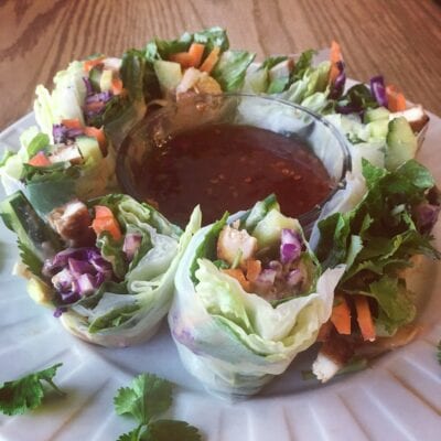 Vegan summer rolls with Marinated Tofu on a serving platter