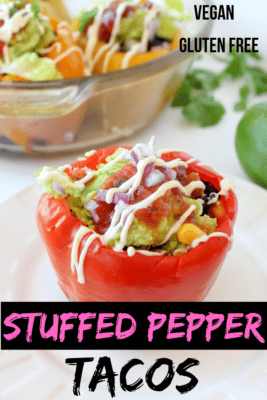 Delicious, easy vegan stuffed pepper mushroom and black bean tacos