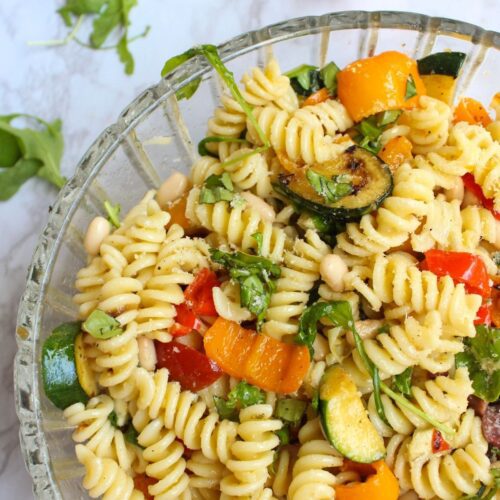 Bowl of vegan pasta salad