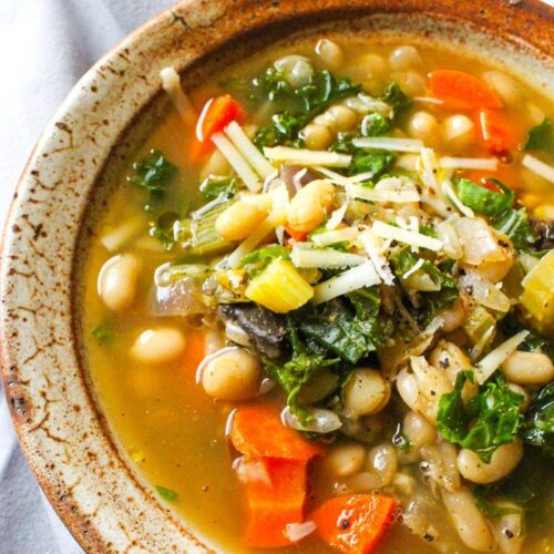 Bowl of vegan white bean soup