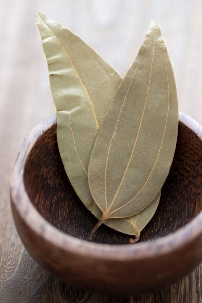 indian bay leaf in a wooden bowl