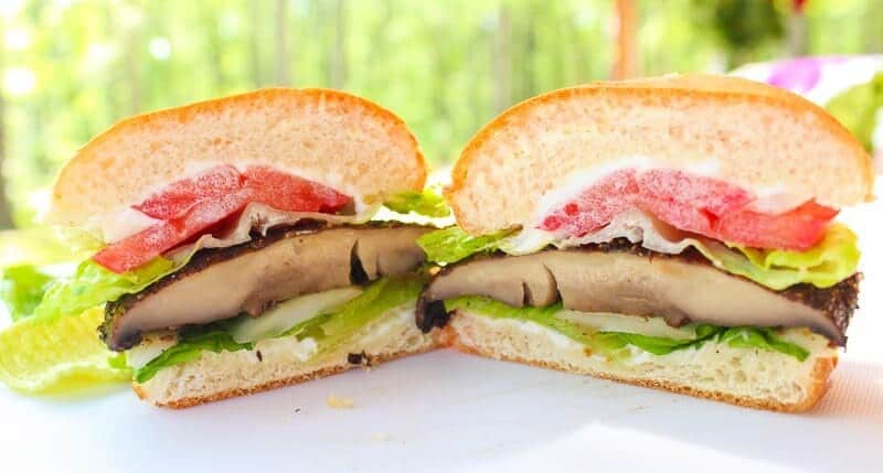 portobello mushroom burger cut in half