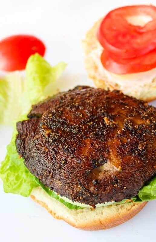 portobello mushroom burger with lettuce and tomato