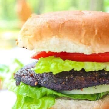 Portobello mushroom burger with tomato and lettuce