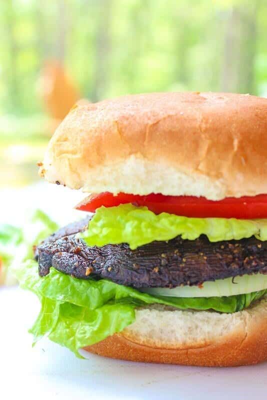 Portobello mushroom burger with tomato and lettuce