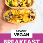 vegan breakfast burrito cut in half