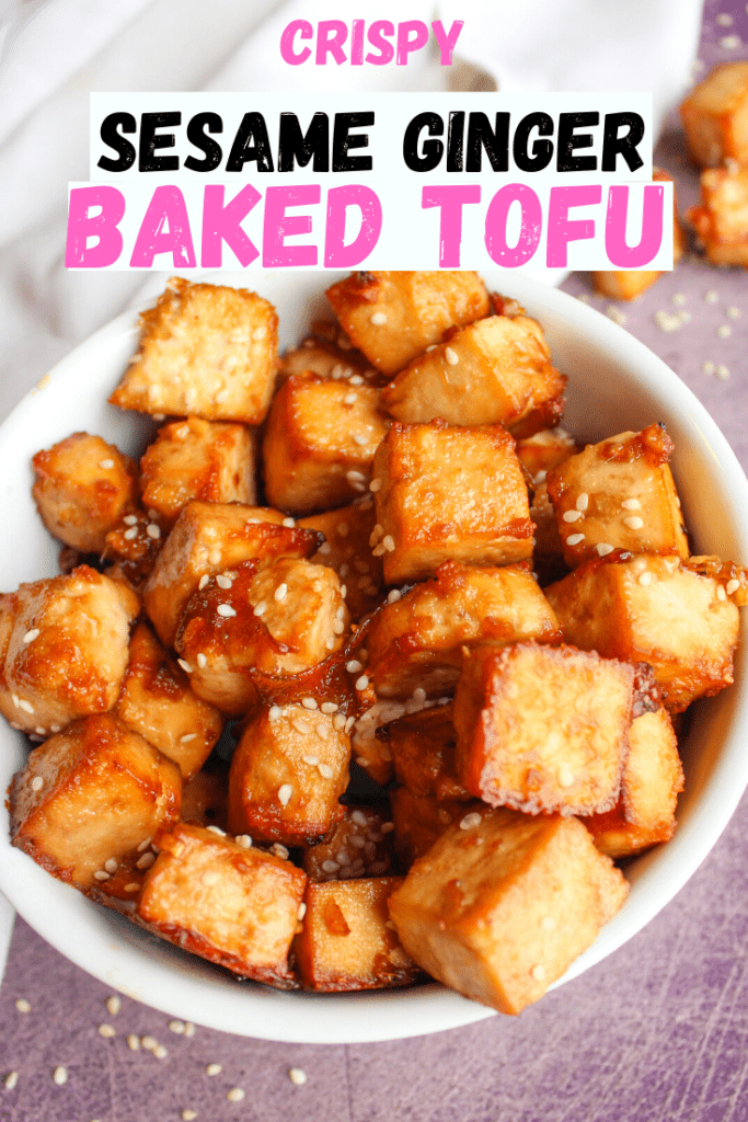sesame ginger baked tofu in a bowl