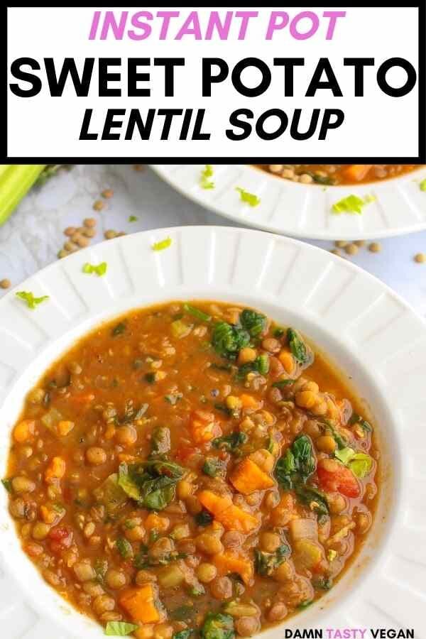 sweet potato and lentil soup in a bowl