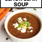Vegan black bean soup in a bowl