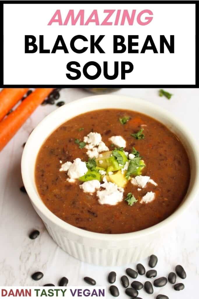 Vegan black bean soup in a bowl