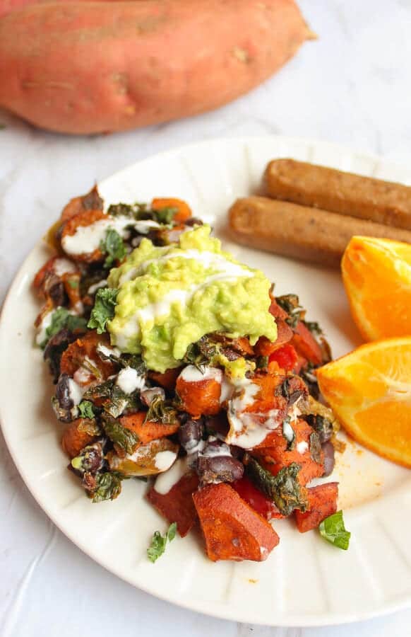 Vegan breakfast hash on a plat