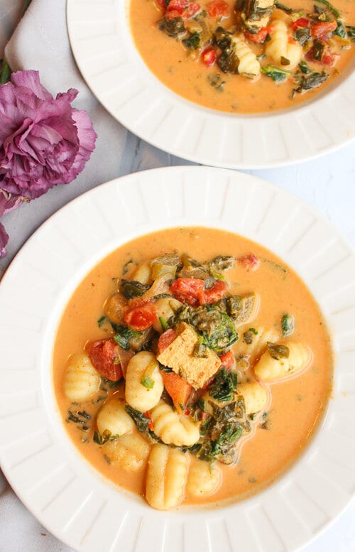 Vegan creamy gnocchi soup