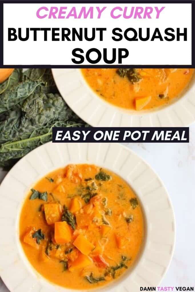 two bowls of vegan butternut squash soup
