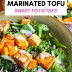 Kale salad with sweet potatoes and tofu