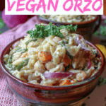 bowl of creamy vegan orzo