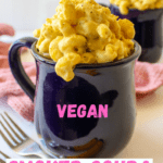 Vegan smoked gouda mac and cheese in a mug