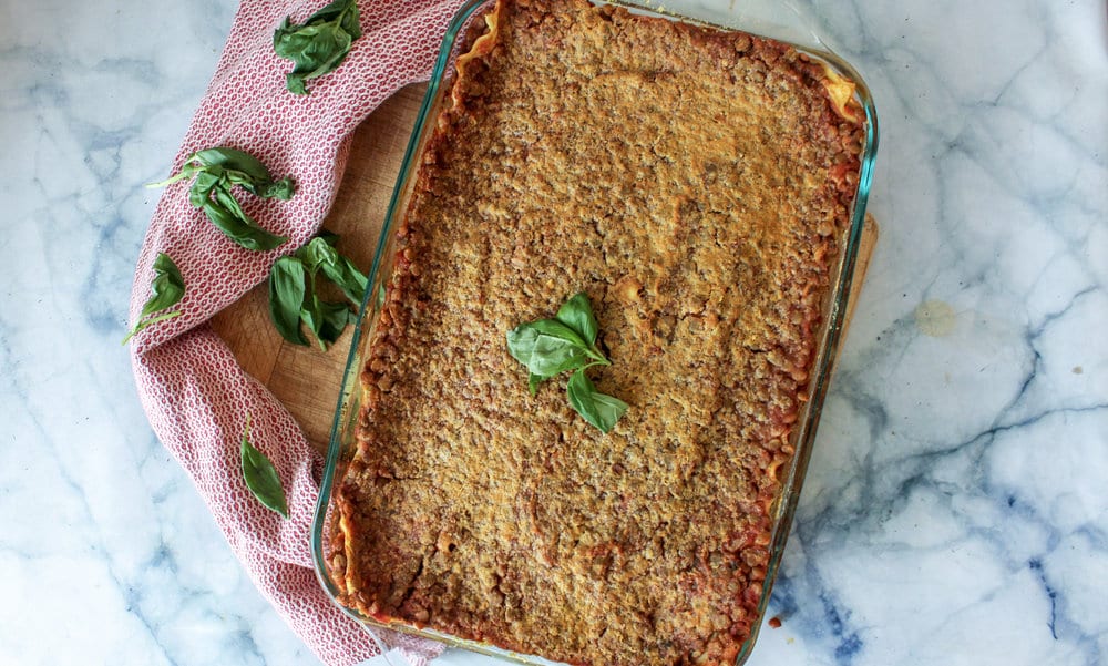 High Protein Easy Vegan Lasagna with Pesto Ricotta