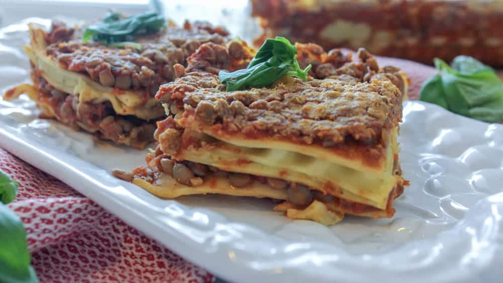 High Protein Easy Vegan Lasagna with Pesto Ricotta