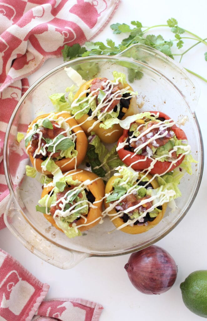 Delicious, easy vegan stuffed pepper mushroom and black bean tacos