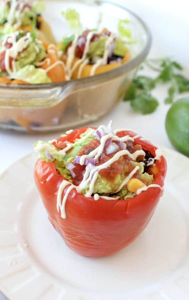 Delicious, easy vegan stuffed pepper mushroom and black bean tacos