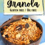Vegan granola in a wooden bowl.