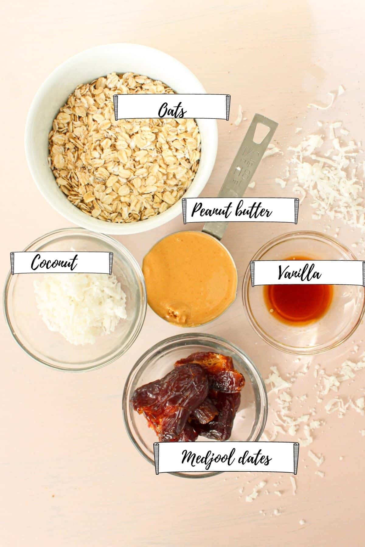 Peanut butter bliss balls ingredients laid out