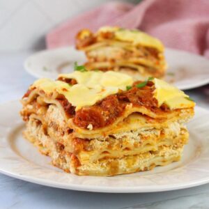 Close up of lentil lasagna