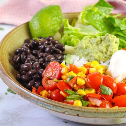 Close up of vegan mexican bowl
