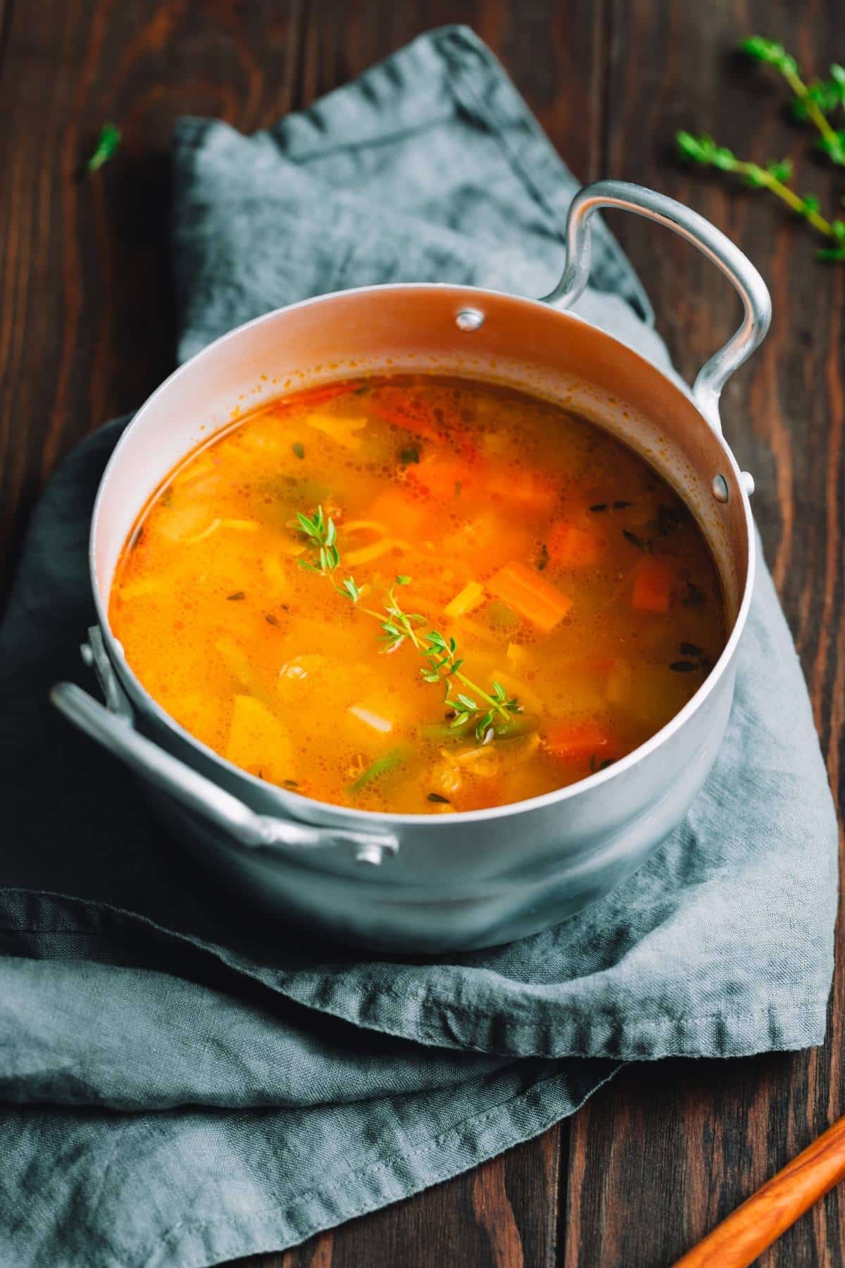 Large pot of Panera bread vegetable soup