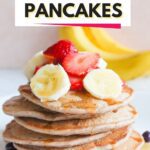 Pinterest image for high protein banana pancakes.
