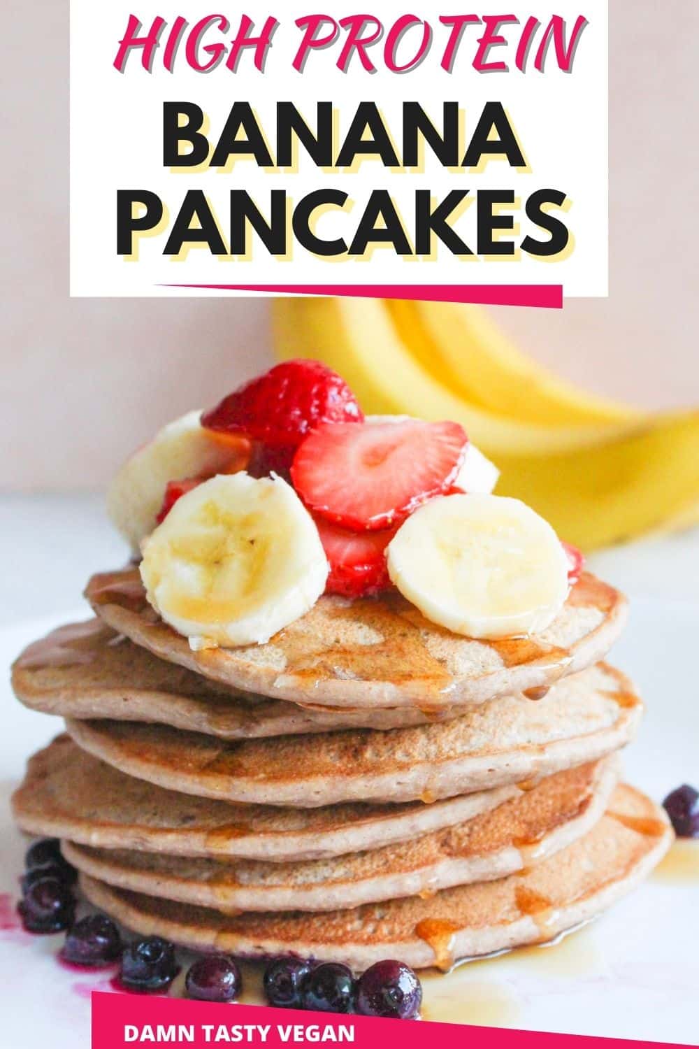 Pinterest image for high protein banana pancakes.