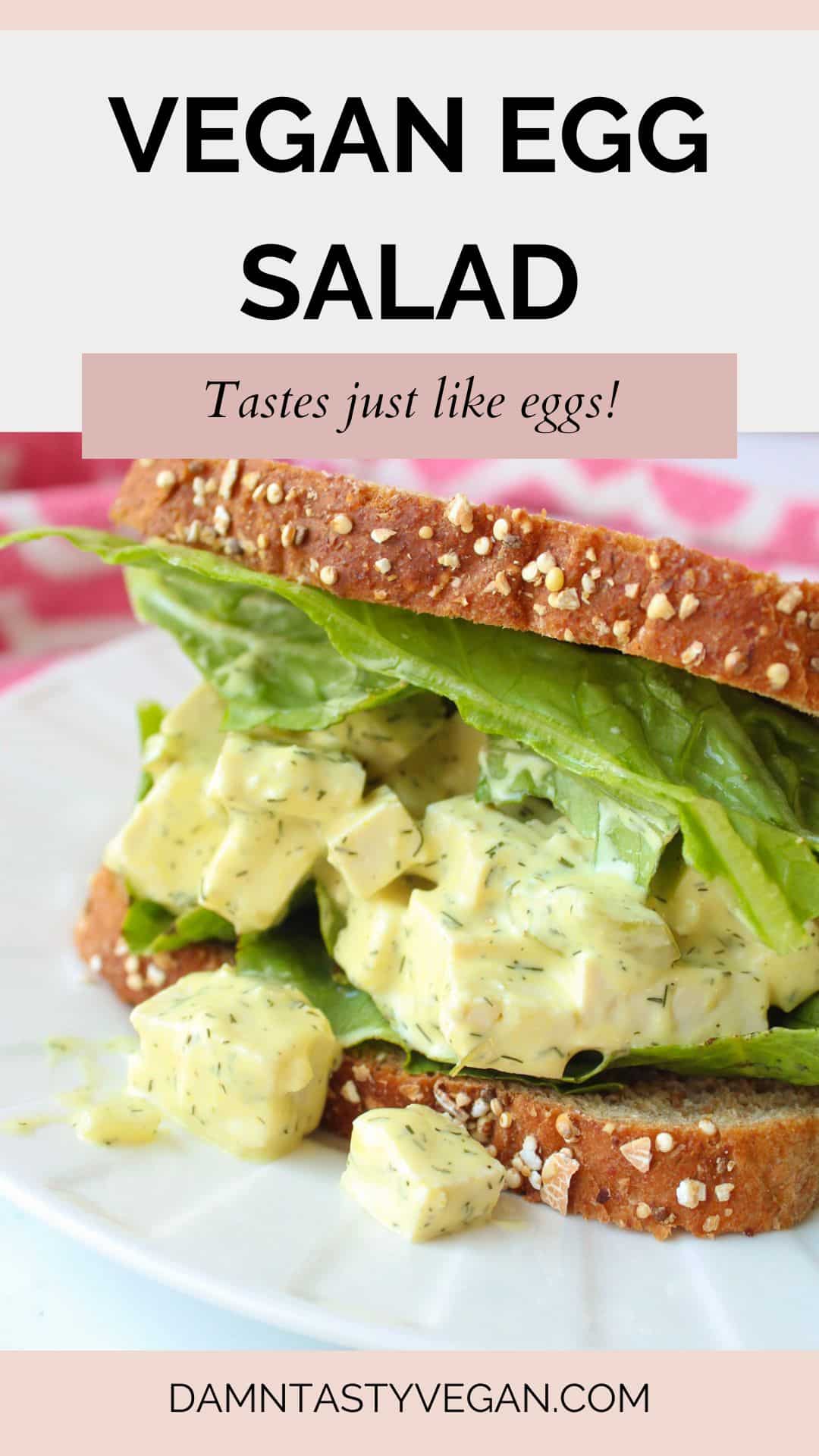 Close up of vegan egg salad sandiwich.