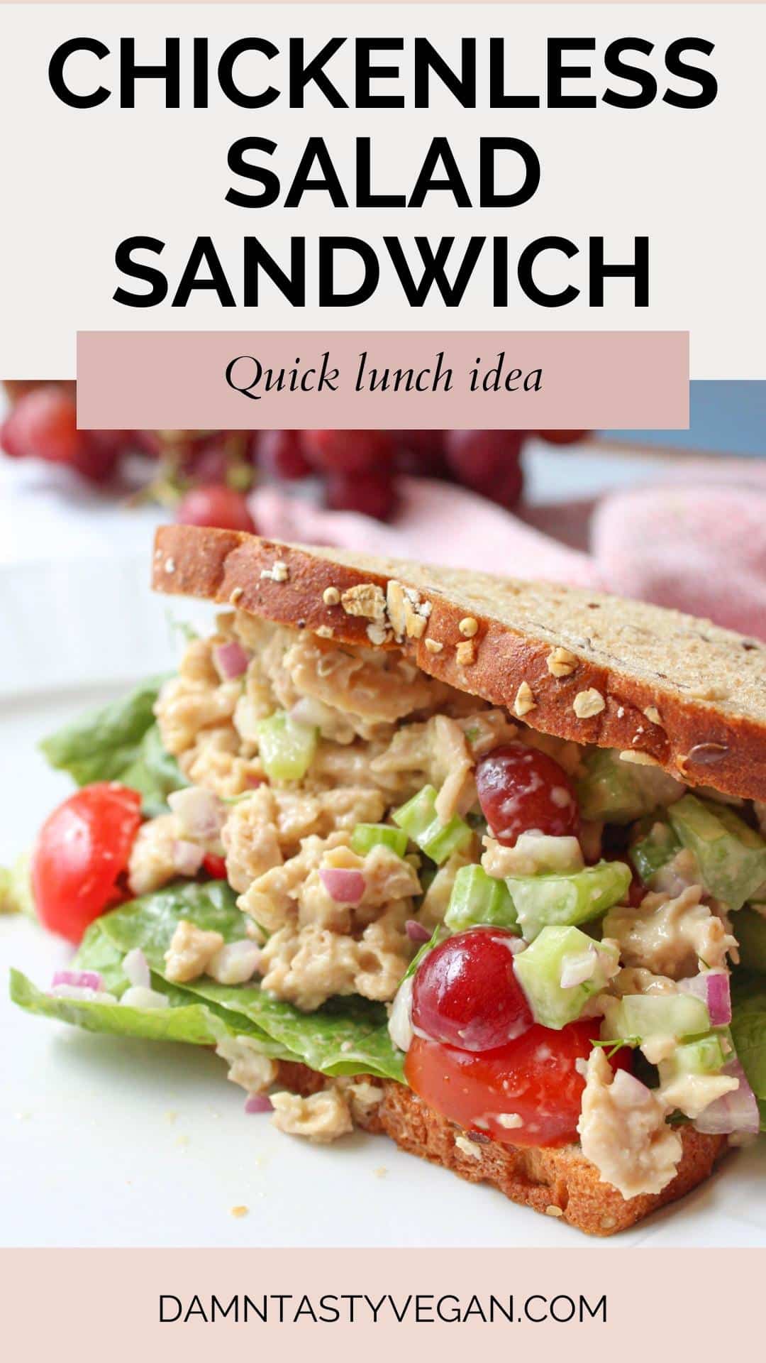 Pinterest image for vegan chicken salad sandwich.