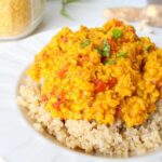Yellow lentil dal over rice