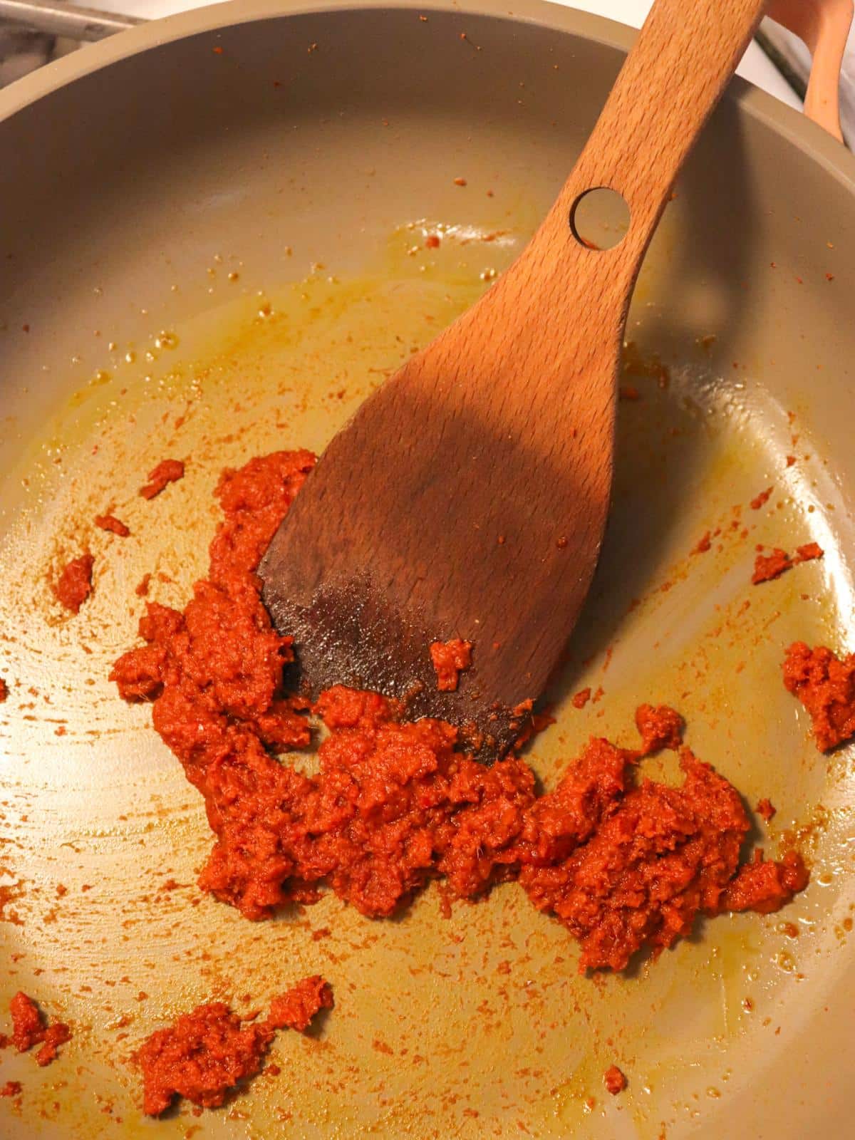 Vegan red thai curry paste in a pan.